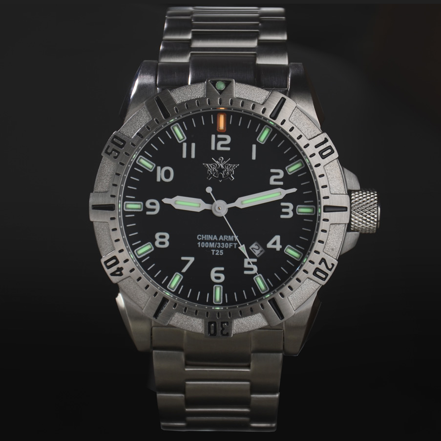 G-818型指挥官氚气自发光表，银钢版男式手表腕表，户外战术表